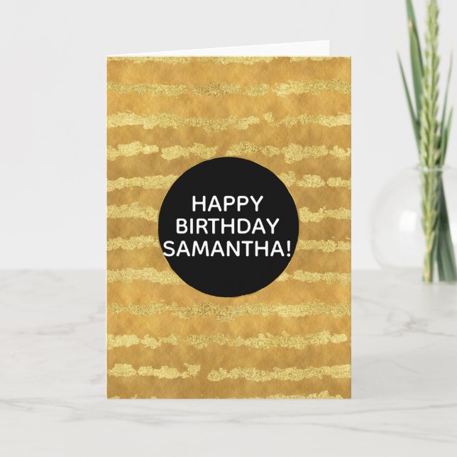 Gold Glitzy Stripes Personalized Card (Front)