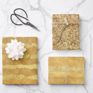 Gold Glitzy Stripes Wrapping Paper Sheets