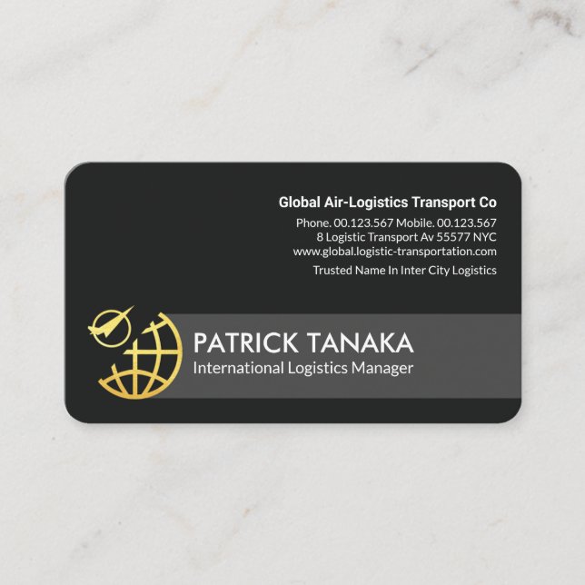 Gold Globe Airplane Orbit Logistics Business Card (Front)
