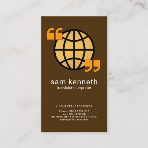 Gold Globe Creative Quotation Marks Translator Business Card