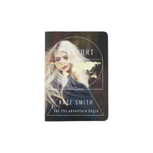  Gold Globe Earth World Map Name Photo Custom  Passport Holder