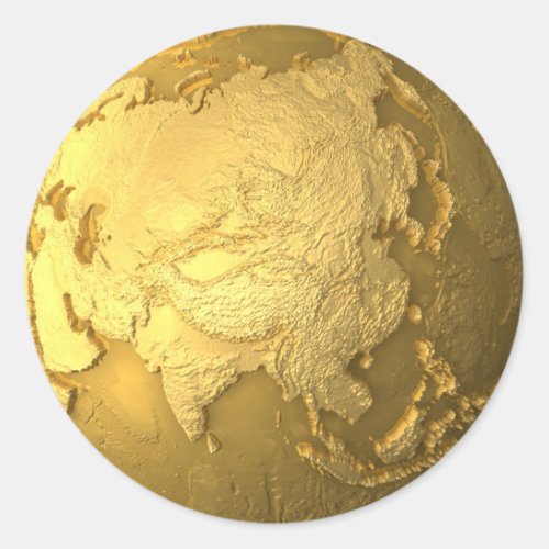 Gold Globe _ Metal Earth Asia 3d Render Classic Round Sticker