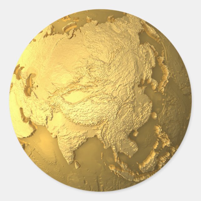 Gold Globe - Metal Earth, Asia, 3d Render Classic Round Sticker (Front)