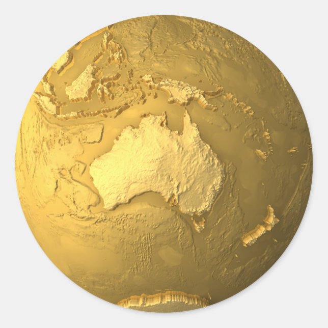 Gold Globe - Metal Earth, Australia, 3d Render Classic Round Sticker (Front)