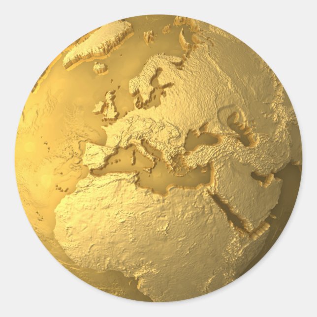 Gold Globe - Metal Earth. Europe, 3d Render Classic Round Sticker (Front)