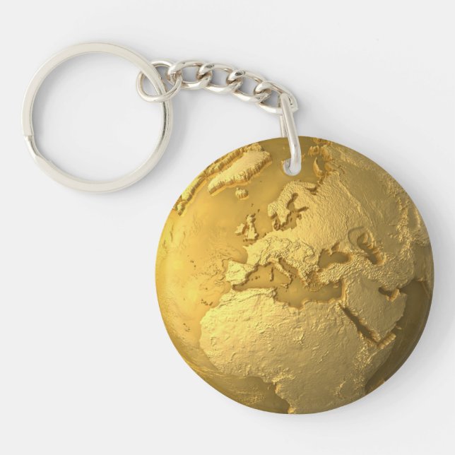 Gold Globe - Metal Earth. Europe, 3d Render Keychain (Front)