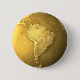 Gold Globe - Metal Earth. South America, 3d render Pinback Button