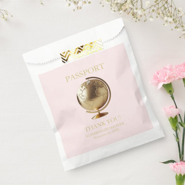 Gold Globe Passport Travel Baby Shower Favor Bag (Sealed)