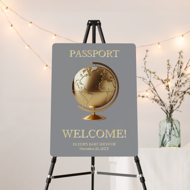 Gold Globe Passport Travel Baby Shower Foam Board (In Situ (Stand))