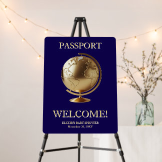 Gold Globe Passport Travel Baby Shower Foam Board