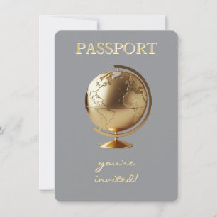 Gold Globe Passport Travel Baby Shower Invitation