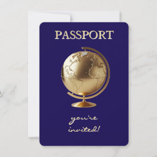Gold Globe Passport Travel Baby Shower Invitation