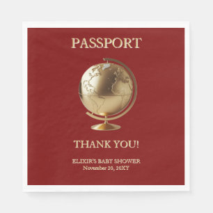 Gold Globe Passport Travel Baby Shower Napkins