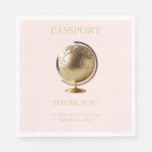 Gold Globe Passport Travel Baby Shower Napkins
