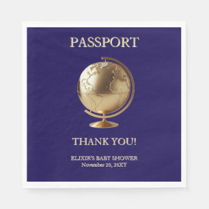 Gold Globe Passport Travel Baby Shower Napkins
