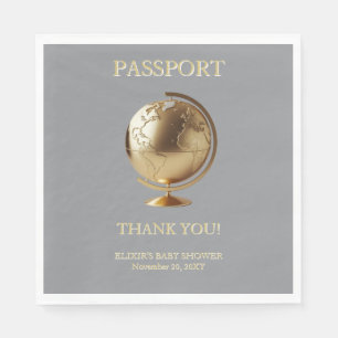 Gold Globe Passport Travel Baby Shower Napkins