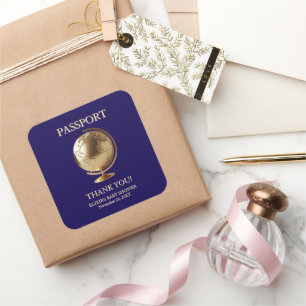 Gold Globe Passport Travel Baby Shower Square Sticker