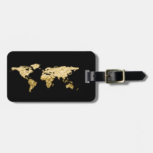 Gold Globe World Map  Address Name Elegant Luggage Tag