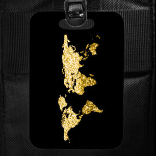 Gold Globe World Map Address Name Elegant Luggage Tag