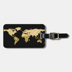 Gold Globe World Map Address Name Elegant Luggage Tag