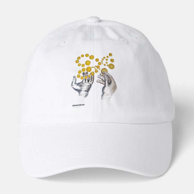 Gold globes float outstretched hands hat (Front)