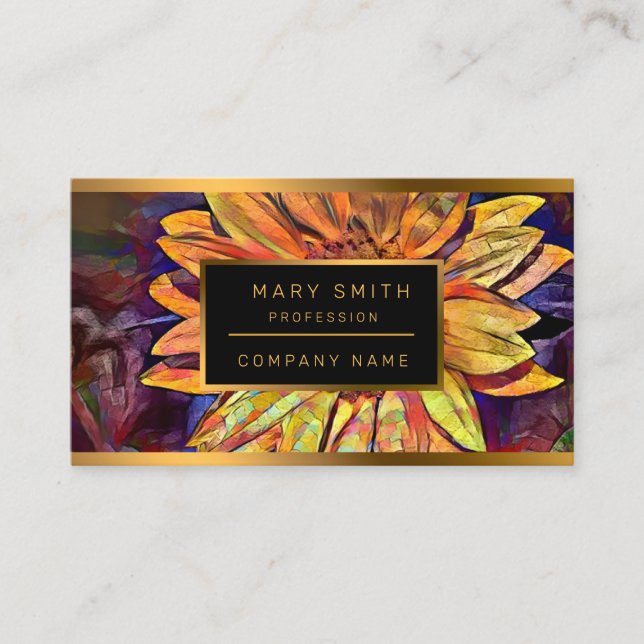 Gold Glossy Sunflower Elegant Collection Business Card (Front)