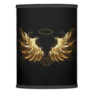 Gold Glowing Angel Wings on black background Lamp Shade