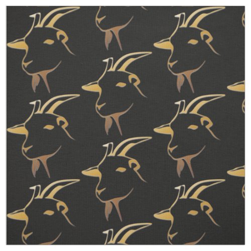 Gold Goats on Black Fabric