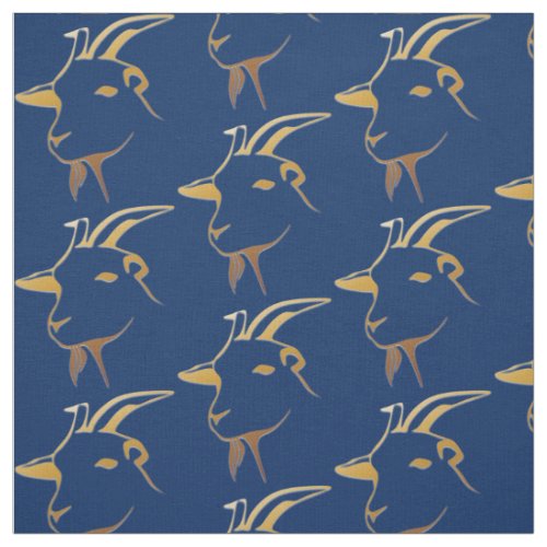 Gold Goats on Navy Blue Fabric