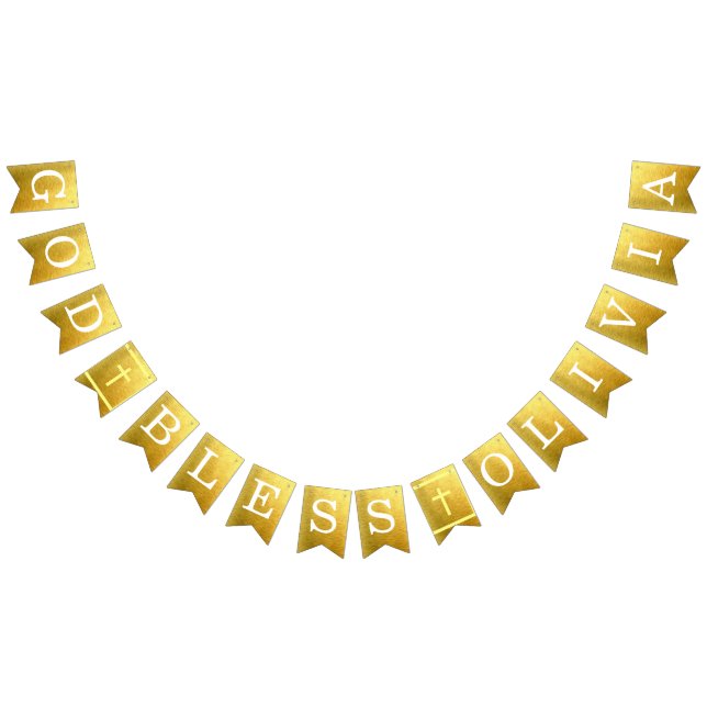 Gold God Bless 6 Letters Name Baptism Communion Bunting Flags (All)