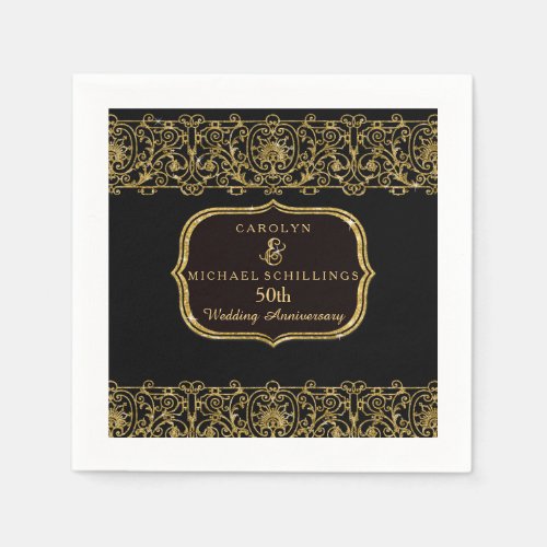 Gold Golden 50th Wedding Anniversary Party Decor Paper Napkins