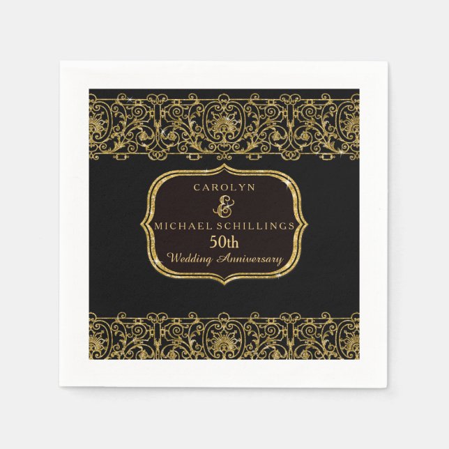 Gold Golden 50th Wedding Anniversary Party Decor Paper Napkins (Front)