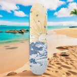 Gold Golden Blue Asiatic Sunset Sun & Sea Waves Skateboard<br><div class="desc">Golden sun yellow summer sky with blue Asiatic ocean sea waves on beach skateboard.</div>