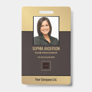Gold Golden Custom Employee Photo, Bar Code, Logo Badge