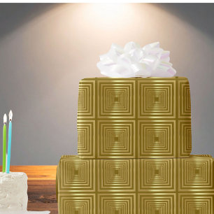 Gold golden geometric squares Wrapping Paper