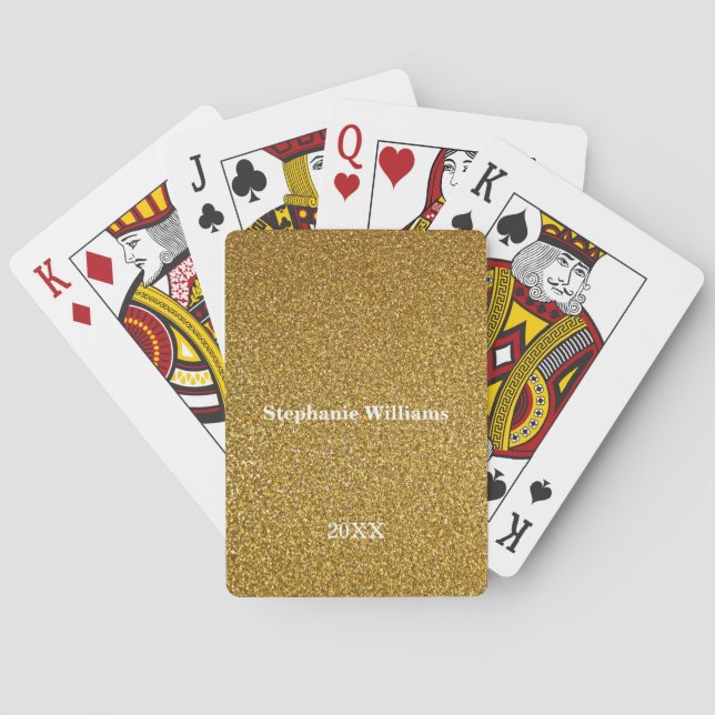 Gold Golden Glitter Custom Name Year Cute Modern Poker Cards (Back)