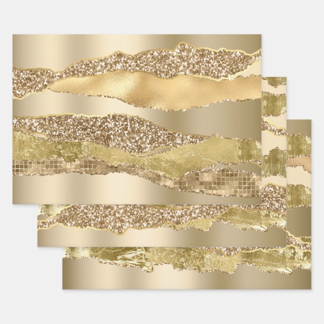 Gold golden glitter metallic shiny foil chic wrapping paper sheets (Set)