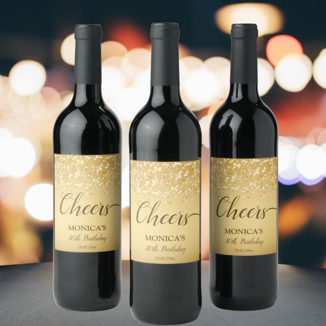 Gold golden sparkles birthday party personalized wine label (Creator Uploaded)