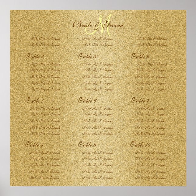 Gold golden wedding seating charts (Front)