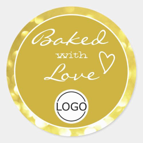 Gold Golden Yellow Orbs Frame Baked with Love Logo Classic Round Sticker