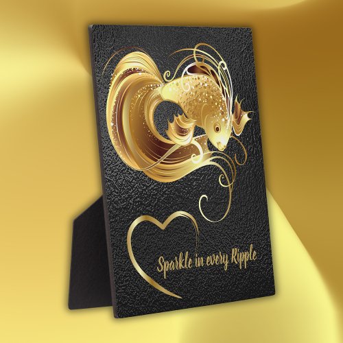 Gold goldfish on black foil monogram  plaque