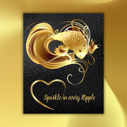 Gold goldfish on black foil monogram  poster