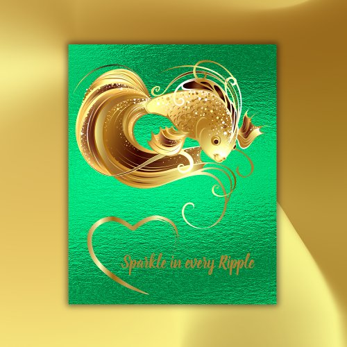 Gold goldfish on green foil monogram  poster