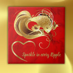 Gold goldfish on red foil monogram | ceramic tile<br><div class="desc">Red foil background with a gold heart,  text and goldfish for you to personalize to your needs. Sparkle in every ripple!</div>