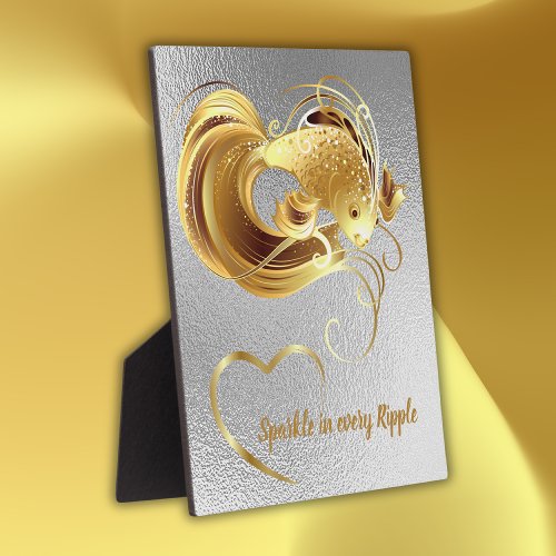 Gold goldfish on silver foil monogram  plaque