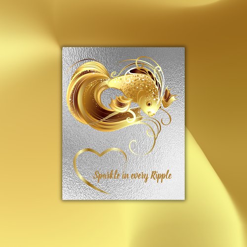 Gold goldfish on silver foil monogram  poster