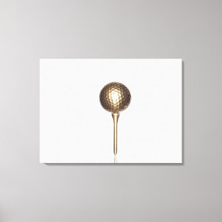 Gold golf ball and tee canvas print