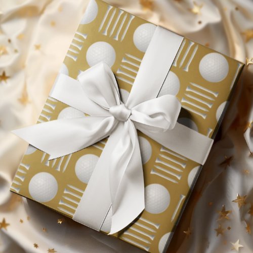 Gold Golf Ball and Tee Gift  Wrapping Paper