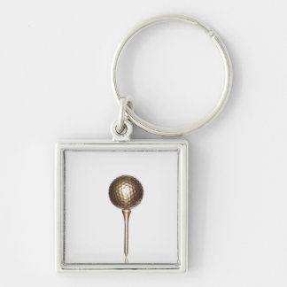 Gold golf ball and tee keychain