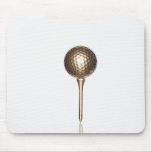 Gold golf ball and tee mouse pad